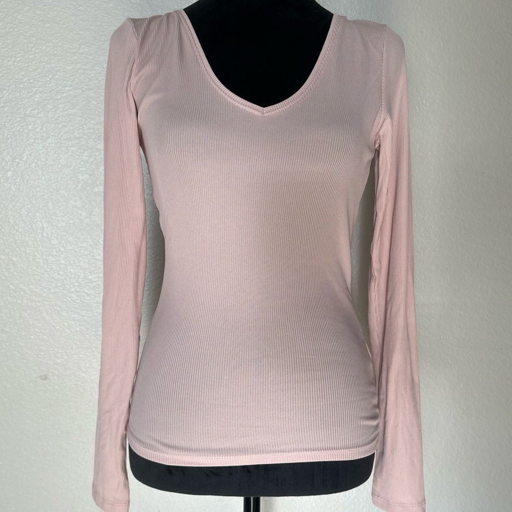 New Look Blush Pink Ribbed Long Sleeve Top – Size US 4